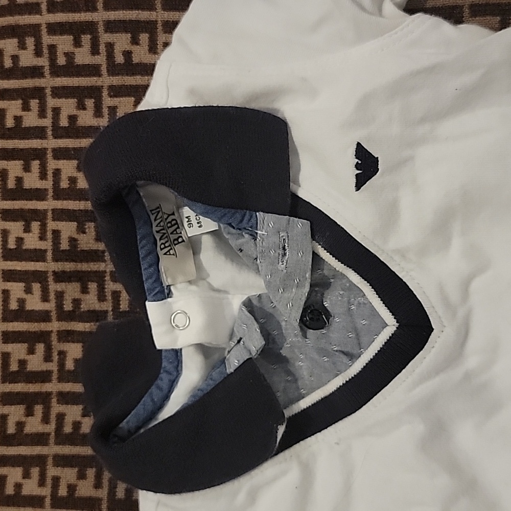 Armani Baby Onesie collar polo shirt dickie collar size 9m 68cm white and blue